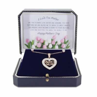 Rhodium gold plated best mum pendant encrusted genuine crystal free gift box 