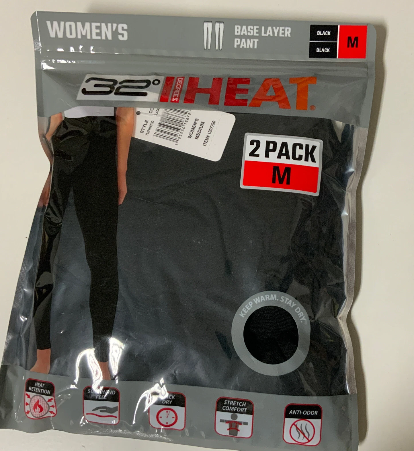 🧷 32 DEGREES Women's 2 Pack Performance Ultra Light Base Layer Pant, M,