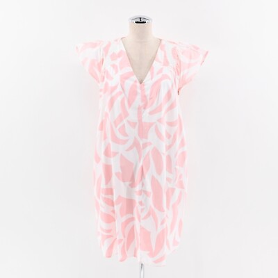 WOOLWORTHS Dress Size M Pink Geometric Print Cotton V Neck Flutter Sleeve Shift