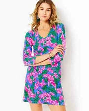 Lilly Pulitzer Tessa Dress Floral Printed V Neck Cotton Colorful T-Shirt M NWD