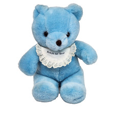 16" VINTAGE JUST FRIENDS BLUE BABY'S 1st TEDDY BEAR STUFFED ANIMAL PLUSH TOY