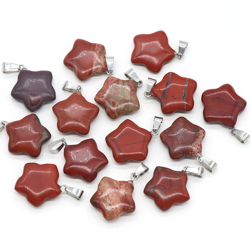 50pcs Natural Red Jasper Stone Star Pendant Necklace Jewelry Making