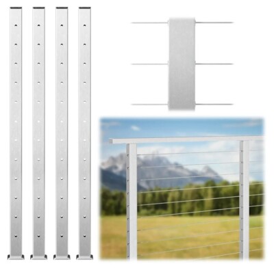 4 Pack Level drilled Cable Railing Line Post 42''x2''x2'' Adjustable Top Level Deck