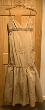 Badgley Mischka Beaded Lace Gown Gold Jacquard Spaghetti Strap Mermaid Sz 14
