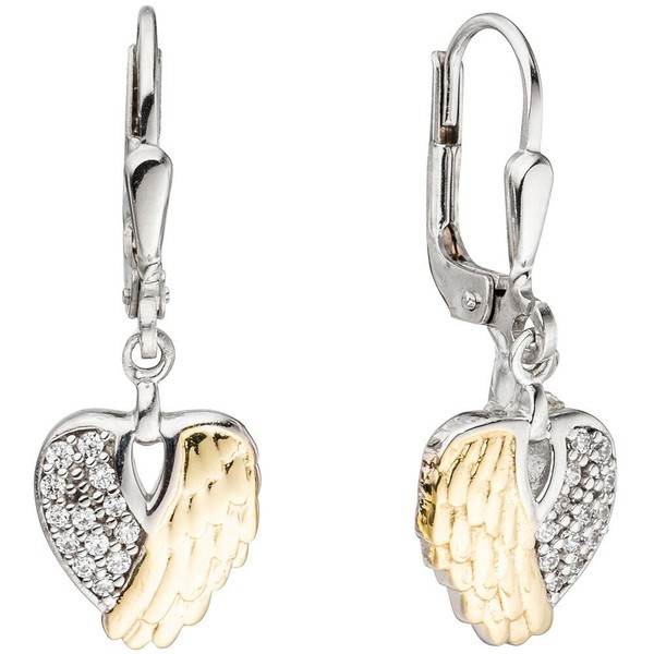Ohrringe Boutons OhrhäNger Herz FlüGel Mit Zirkonia, 925 Silber Bicolor, Kinder-image