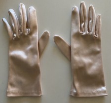 Satin Hand Gloves Vintage Kid Cream Rose Gold Tint Short Fancy 8 X 3 Inches Long