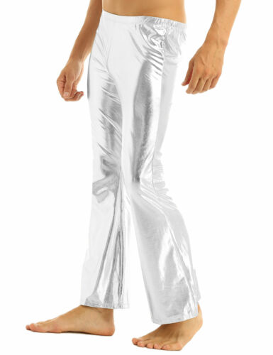 Men's Shiny Sparkle Metallic 70s 60s Vintage Disco Pants Flare Bell Bottom Jeans - Picture 24 of 30