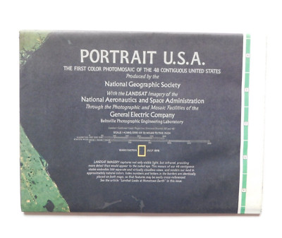 1976 Portrait USA - National Geographic: Landsat image & Drawn- 42.5 x 29.5 inch