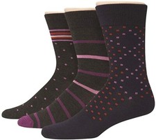 NEW Hanes Premium Men's Dress Crew Sock, Shoe Size 6-12, 3 Pair, Black Violet