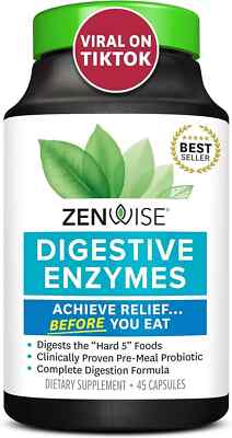 Zenwise Digestive Multi Enzymes & Probiotics w/ Bromelain Probiotic, 45 Capsules