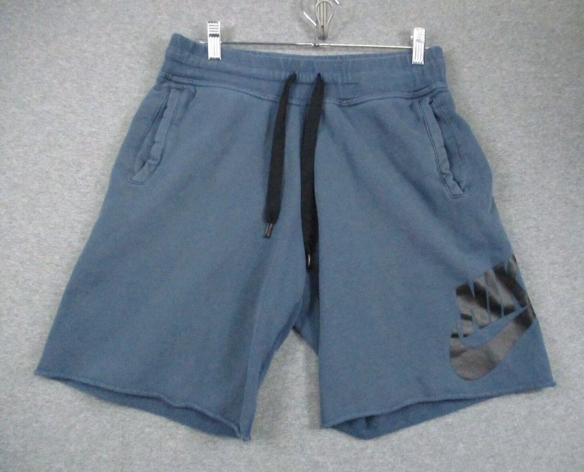 Nike Fleece Shorts Large Men s Blue Black Swoosh Pockets Cut Off
