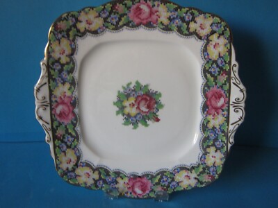 PARAGON GINGHAM  ROSE CAKE PLATE  DOUBLE WARRANT BACKSTAMP  QUEEN MARY EXCELLENT