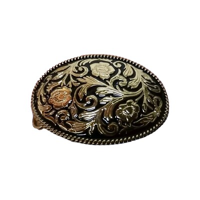Western Antique Metal Floral Engraved Gold Accent edged belt  display picture 1