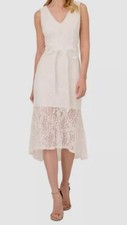 Adrianna Papell Women's White Lace Flounce Midi Dress Size 8