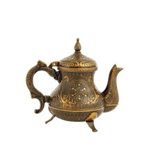 Teiera turca decorativa colore ottone scuro, teiera decorativa per servizio da tè