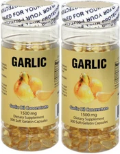 2 Bottles Garlic Oil, 1500 mg, 300 Capsules x 2=600 Capsules