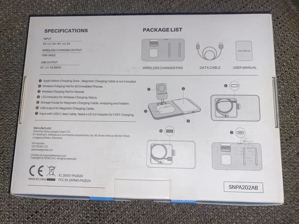 Cargador inalámbrico Seneo 3 en 1 almohadilla de carga rápida para iPhone, Apple Watch AirPods Foto 2 de 2