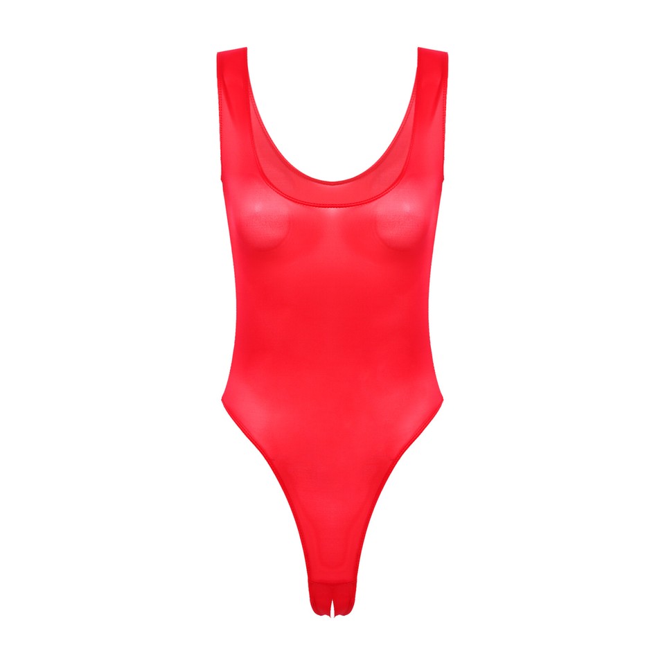 Women's Sheer One Piece Swimwear High Cut Bodysuit Leotard Thong Bikini