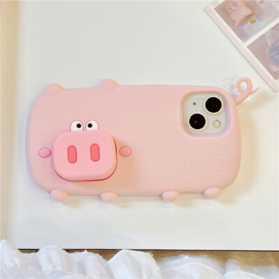 3D Pig Nose Silicone Protective Case Stand Cover for iPhone 16 15 14 13 Pro Max