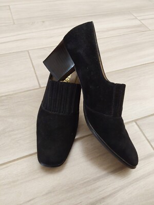 Salvatore Ferragamo ''katia'' Black Suede Slip On Loafer Pump Heel.   Size 7B