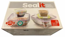 New 8 Piece Glass Food Container Storage Set Baking Utility Dish With Snap Lids