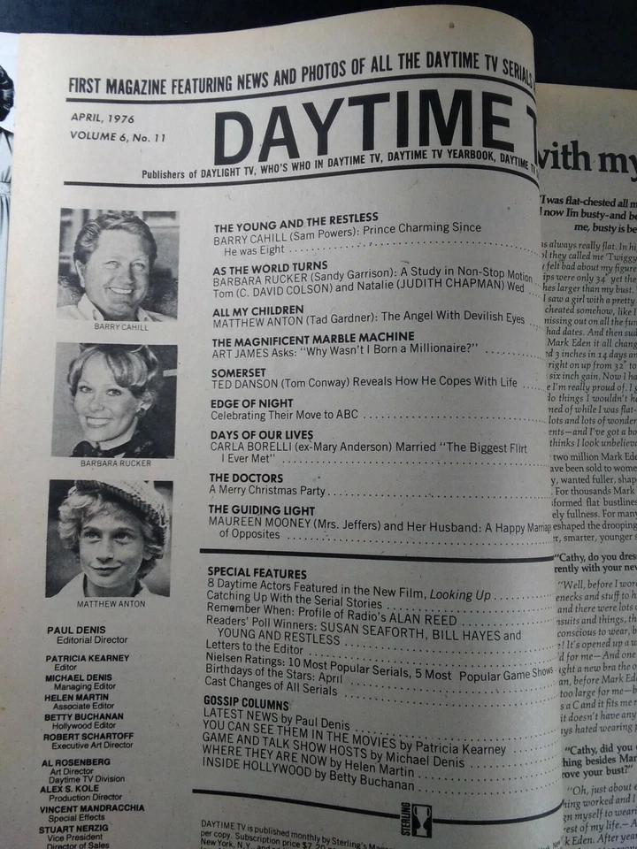 Daytime TV Vtg 1976 Soap Opera Hollywood April Ted Danson Rucker Mooney Anton  - Image 2 of 4