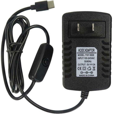 DEVMO Raspberry Pi 4B Power Supply, AC Adapter 5V 3A USB-C Type-C with Switch Bu