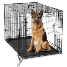Dog Crate, 42 Inch Large Double Door Dog Cage with Plastic Leak-Proof Pan Tra...