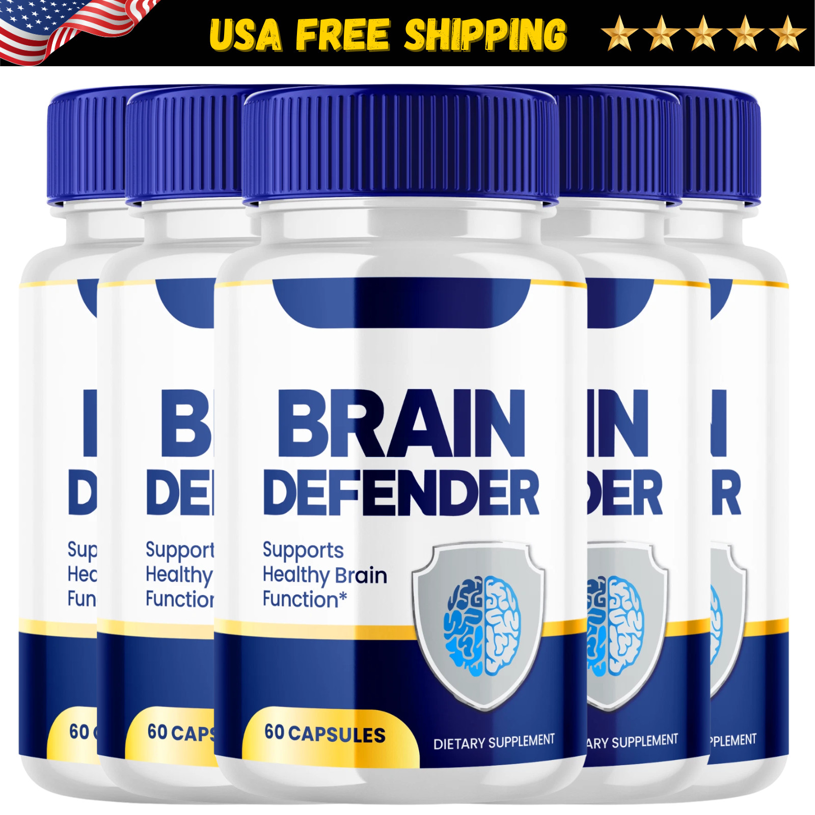 Brain Defender Memory & Brain Support Capsules, Advanced Formula - 5 Pack