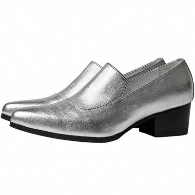 Men's Leather Dress Shoes Pointed Toe Slip On Block Heel Formal Nightclub Retro