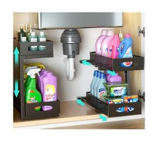 Under Sink Organizer, 2-Pack of 2-Tier Metal Slide Out Pull Out... USA FAST SHIP