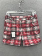 Nike Girls L Shorts Red White Tartan Plaid Golf Dri-Fit Adjustable Waist Tech