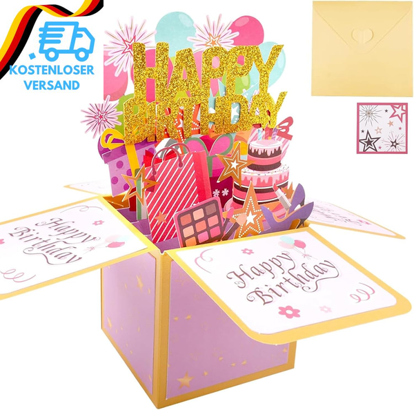 Geburtstagskarte, 3D Pop-Up Happy Birthday Karte, Handgemachte Faltkarte Mit Ums-image