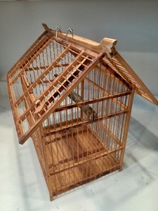 Vintage Primitive Handmade Canary Bird Cage Wood Birdhouse Box 16x16x15