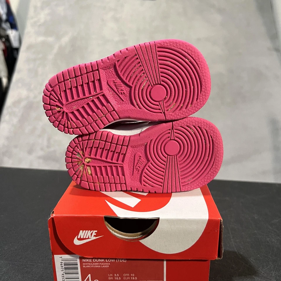Nike Dunk Zapatos Bajos Niño Pequeño Talla 4C Blanco Láser Fucsia Rosa FB9107-102 Tenis Foto 4 de 4