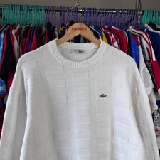 Vintage 90s Chemise Lacoste White Knit Sweater Pullover Made in France Sz 6