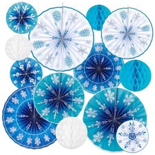 13Pcs Winter Snowflakes Hanging Paper Fans Decorations - Christmas Wonderland