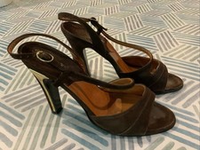 Vintage Tempos Made Italy Chocolate Brown Suede Disco Dress Shoes Heels Sz 8 AA