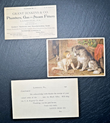 3 ANTIQUE LANSDALE PA ADVERTS: JENKINS PLUMBERS, LANZA SILK, KUFFEL TONICS USP42