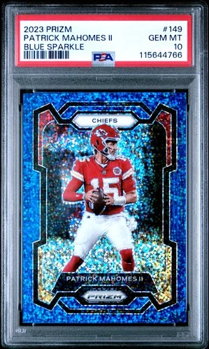2023 PANINI PRIZM BLUE SPARKLE #149 PATRICK MAHOMES II 6/96 PSA 10