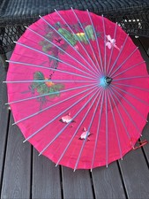 Vintage Parasol decorative umbrella synthetic fiber Pink bamboo wood umbrella