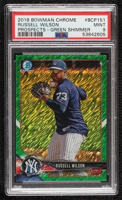 2018 Bowman Chrome Prospects Green Shimmer Refractor 27/99 Russell Wilson 08gd