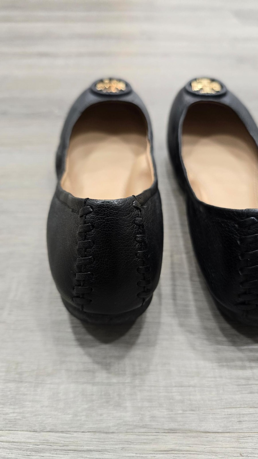 TORY BURCH ALLIE BLACK LEATHER BALLET FLAT SIZE 8 thumbnail 3
