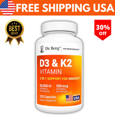  1 Pack Dr. Berg  s Nutritionals 100mg Vitamin D3  K2 Supplement - 120 Capsules