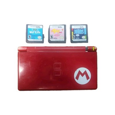 Nintendo DS Lite Mario Red Handheld Console Tested NO Charger with three games 