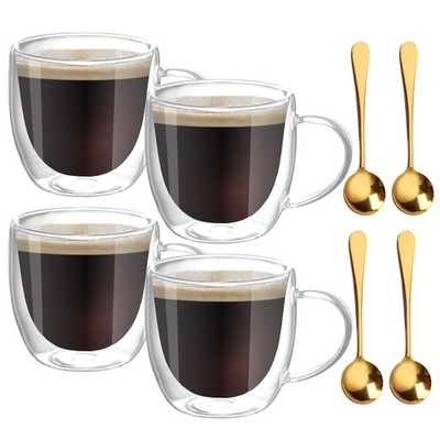 4er Set doppelwandige Glas-Kaffeetassen, Espressotassen Es...