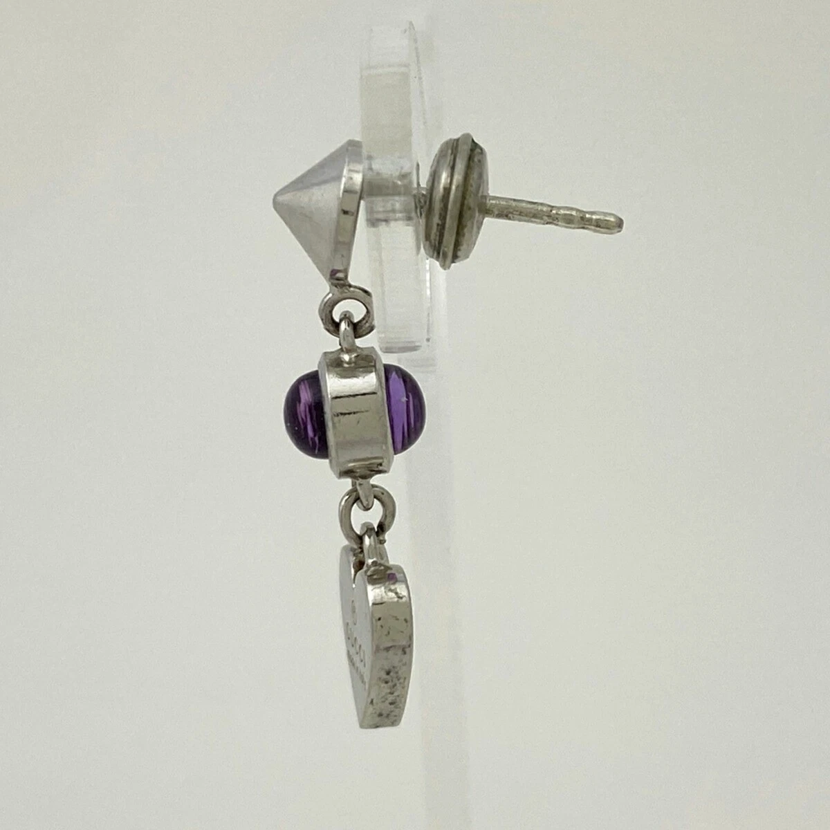 Boucles d'oreilles GUCCI motif coeur balançoire argent 925 violet 0,9 cm x 2,5 cm accessoires