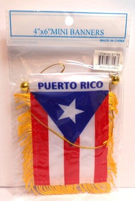 Double Sided Puerto Rico Flag Mini Banner - Car Window Hanging Fringe - 4x6 Inch