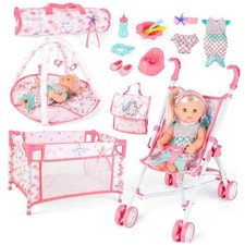 Baby Doll Stroller Crib Bed Nursery Role Play Set Baby Doll Accessories and