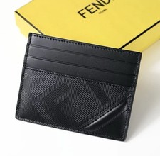Fendi Shadow Diagonal Leather Card Case Wallet in Black FF Motif Calfskin NWT